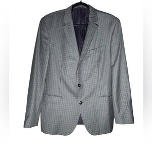 Ted Baker Endurance Silver Checks Sport Coat Blazer 44R Wool Business Career
